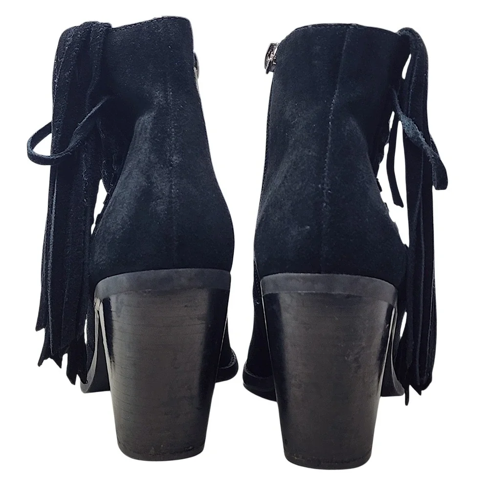 Jessica Simpson Chassie Booties‎ 6 Womens Black Suede Fringe Western Ankle Boots